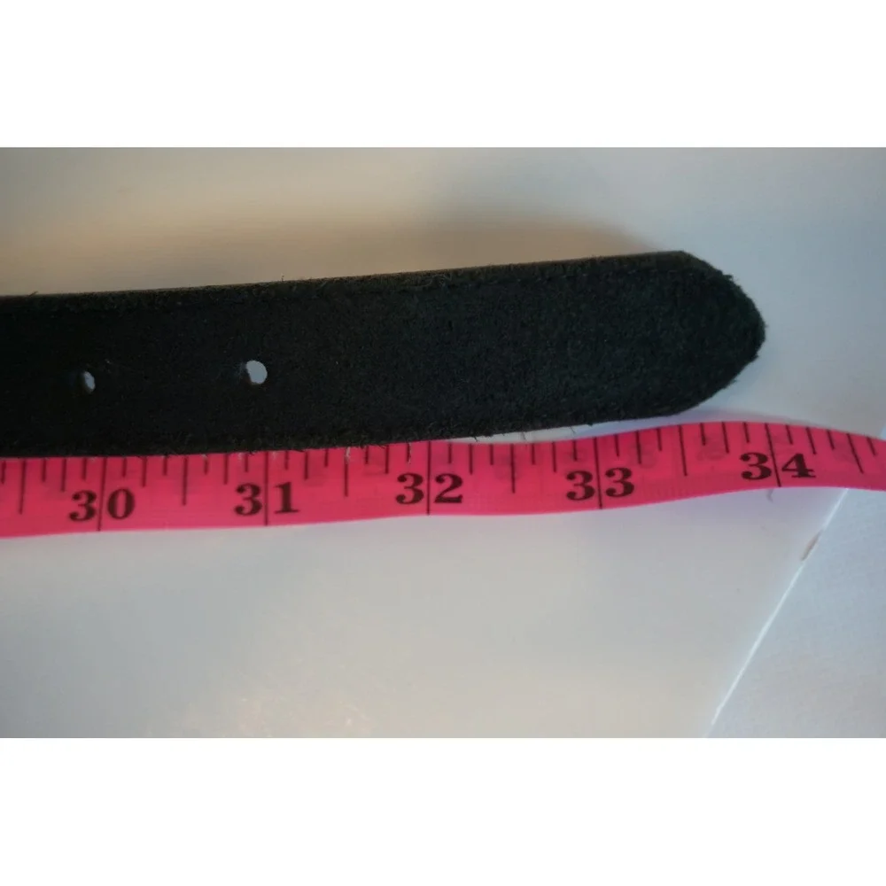 Rugged Leather Black Suede Diagonal Stitched Belt Silver Buckle Size L 3062
